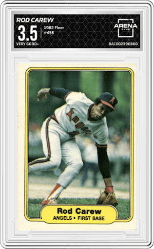 Rod Carew from the 1982 Fleer set graded by Arena Club and given an overall grade of 3.5.