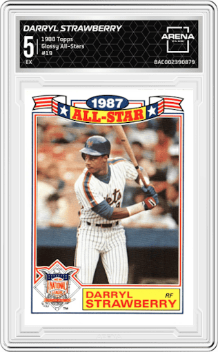 Darryl Strawberry from the 1988 Topps set graded by Arena Club and given an overall grade of 5.