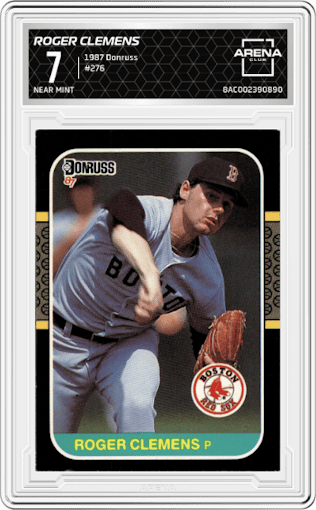 Roger Clemens from the 1987 Donruss set graded by Arena Club and given an overall grade of 7.