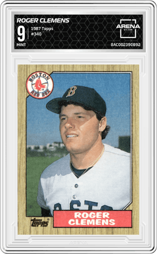 Roger Clemens from the 1987 Topps set graded by Arena Club and given an overall grade of 9.