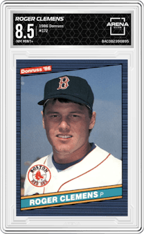 Roger Clemens from the 1986 Donruss set graded by Arena Club and given an overall grade of 8.5.