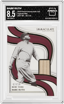 Babe Ruth from the 2023 Panini Immaculate Collection set graded by Arena Club and given an overall grade of 8.5.