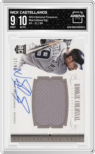 Nick Castellanos from the 2014 Panini National Treasures set graded by Arena Club and given an overall grade of 9.