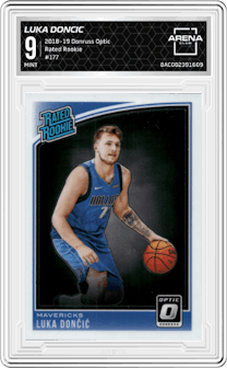 Luka Doncic from the 2018-19 Panini Donruss Optic set graded by Arena Club and given an overall grade of 9.