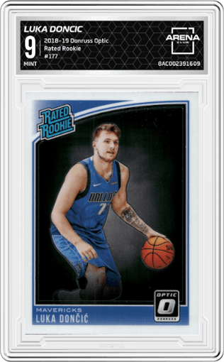 Luka Doncic from the 2018-19 Panini Donruss Optic set graded by Arena Club and given an overall grade of 9.