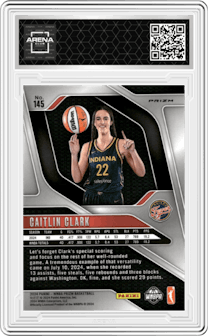 Caitlin Clark from the 2024 Panini Prizm WNBA set featuring a Silver Prizm parallel graded by Arena Club and given an overall grade of 0.