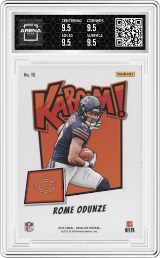 Rome Odunze from the 2024 Panini Absolute set graded by Arena Club and given an overall grade of 9.5.