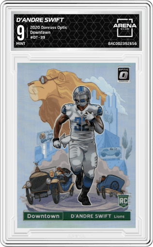 D'Andre Swift from the 2020 Panini Donruss Optic set graded by Arena Club and given an overall grade of 9.