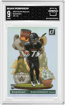 Bijan Robinson from the 2023 Panini Donruss set graded by Arena Club and given an overall grade of 9.