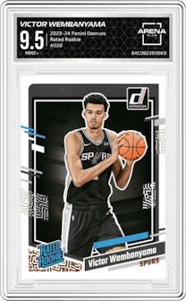 Victor Wembanyama from the 2023-24 Panini Donruss set graded by Arena Club and given an overall grade of 9.5.