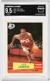 LeBron James from the 2007-08 Topps set graded by Arena Club and given an overall grade of 9.5.