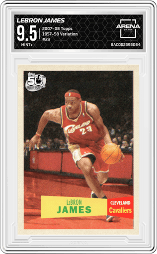 LeBron James from the 2007-08 Topps set graded by Arena Club and given an overall grade of 9.5.