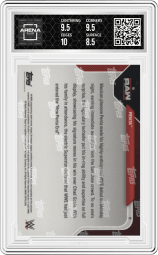 Penta from the 2025 Topps Now WWE set graded by Arena Club and given an overall grade of 9.