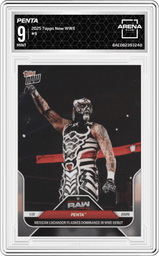 Penta from the 2025 Topps Now WWE set graded by Arena Club and given an overall grade of 9.