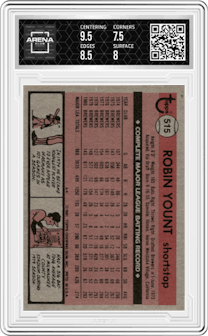 Robin Yount from the 1981 Topps set graded by Arena Club and given an overall grade of 8.