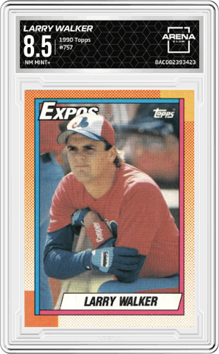 Larry Walker from the 1990 Topps set graded by Arena Club and given an overall grade of 8.5.
