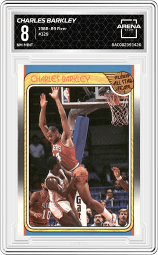 Charles Barkley from the 1988-89 Fleer set graded by Arena Club and given an overall grade of 8.