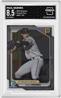 Paul Skenes from the 2024 Bowman set graded by Arena Club and given an overall grade of 8.5.