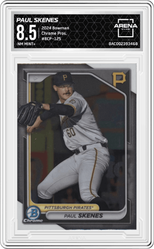 Paul Skenes from the 2024 Bowman set graded by Arena Club and given an overall grade of 8.5.
