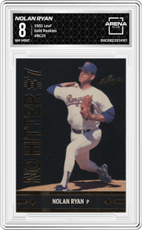 Nolan Ryan from the 1991 Leaf set graded by Arena Club and given an overall grade of 8.