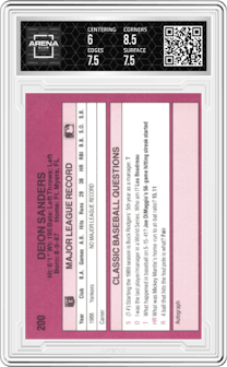 Deion Sanders from the 1989 Classic set graded by Arena Club and given an overall grade of 6.5.