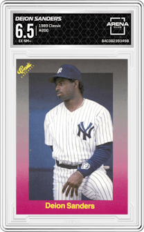 Deion Sanders from the 1989 Classic set graded by Arena Club and given an overall grade of 6.5.