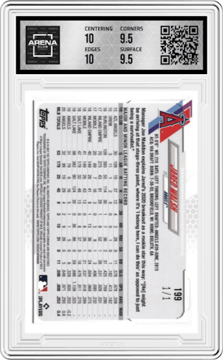 Jared Walsh from the 2021 Topps Chrome Ben Baller set featuring a SuperFractor parallel graded by Arena Club and given an overall grade of 10.