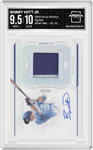 Bobby Witt Jr. from the 2023 Panini Flawless set graded by Arena Club and given an overall grade of 9.5.