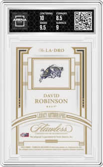 David Robinson from the 2022-23 Panini Flawless Collegiate set graded by Arena Club and given an overall grade of 9.