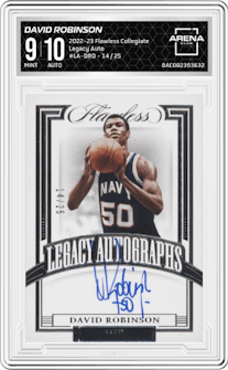 David Robinson from the 2022-23 Panini Flawless Collegiate set graded by Arena Club and given an overall grade of 9.