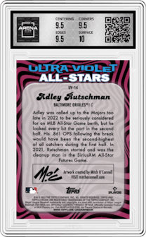 Adley Rutschman from the 2023 Topps Chrome set graded by Arena Club and given an overall grade of 10.