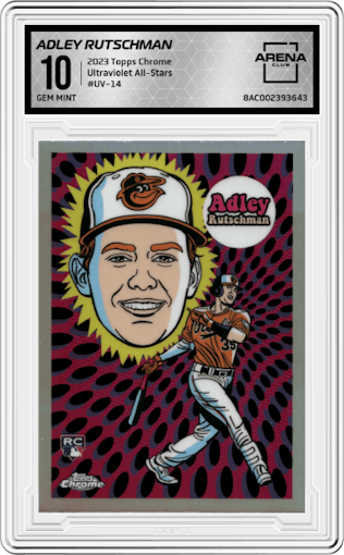 Adley Rutschman from the 2023 Topps Chrome set graded by Arena Club and given an overall grade of 10.