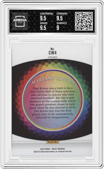 Mariano Rivera from the 2023 Panini Select set graded by Arena Club and given an overall grade of 9.5.