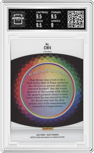 Mariano Rivera from the 2023 Panini Select set graded by Arena Club and given an overall grade of 9.5.
