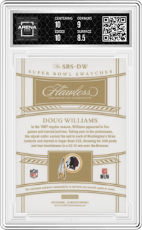 Doug Williams from the 2023 Panini Flawless set featuring a Ruby parallel graded by Arena Club and given an overall grade of 9.