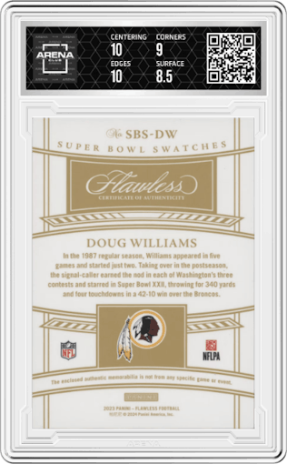 Doug Williams from the 2023 Panini Flawless set featuring a Ruby parallel graded by Arena Club and given an overall grade of 9.