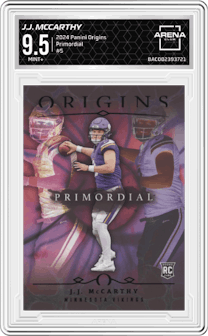 J.J. McCarthy from the 2024 Panini Origins set graded by Arena Club and given an overall grade of 9.5.