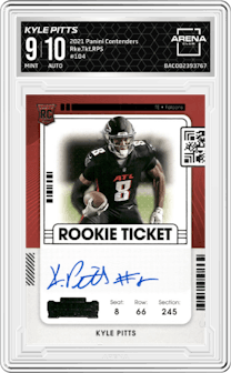 Kyle Pitts from the 2021 Panini Contenders   set graded by Arena Club and given an overall grade of 9.