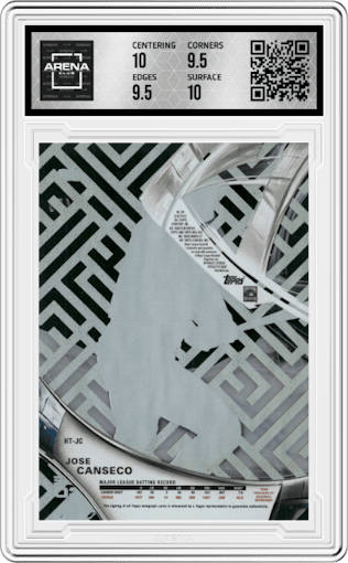 Jose Canseco from the 2016 Topps High Tek set featuring a Gold Rainbow parallel graded by Arena Club and given an overall grade of 10.