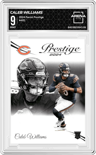 Caleb Williams from the 2024 Panini Prestige  set graded by Arena Club and given an overall grade of 9.