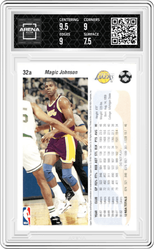 Magic Johnson from the 1992-93 Upper Deck  set graded by Arena Club and given an overall grade of 8.