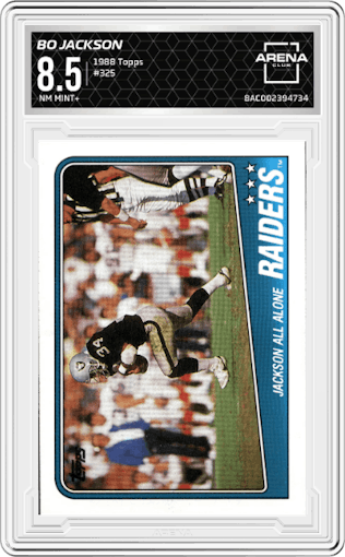 Bo Jackson from the 1988 Topps set graded by Arena Club and given an overall grade of 8.5.