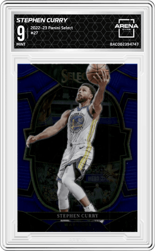 Stephen Curry from the 2022-23 Panini Select set graded by Arena Club and given an overall grade of 9.