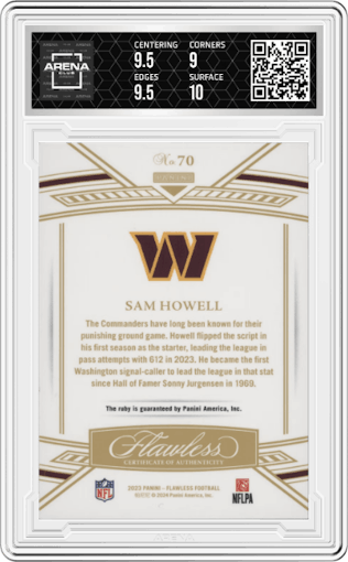 Sam Howell from the 2023 Panini Flawless set graded by Arena Club and given an overall grade of 9.5.