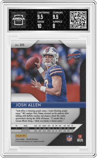 Josh Allen from the 2018 Panini Prizm set graded by Arena Club and given an overall grade of 8.5.