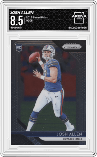 Josh Allen from the 2018 Panini Prizm set graded by Arena Club and given an overall grade of 8.5.