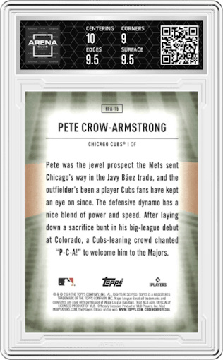 Pete Crow-Armstrong from the 2024 Topps  set graded by Arena Club and given an overall grade of 9.5.