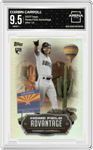 Corbin Carroll from the 2023 Topps Series 2 set graded by Arena Club and given an overall grade of 9.5.
