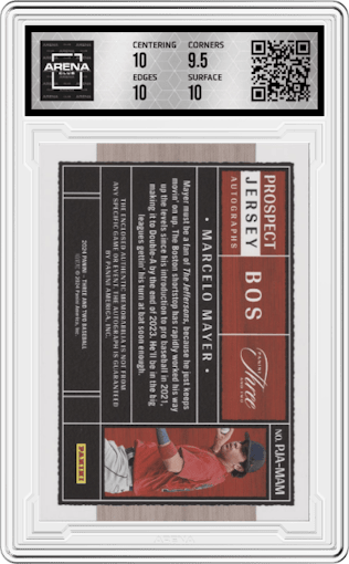 Marcelo Mayer from the 2024 Panini Three and Two set featuring a Silver Holo parallel graded by Arena Club and given an overall grade of 10.