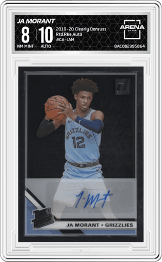 Ja Morant from the 2019-20 Panini Clearly Donruss set graded by Arena Club and given an overall grade of 8.